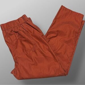 Talbots Womens Crop Pants Sz 6 Rust Orange Tencel Cotton Elastic Waist Roll Tab